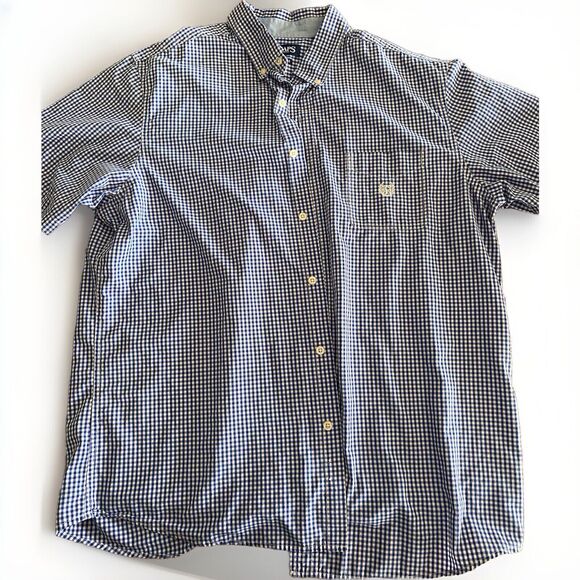 Chaps Button Up Shirt Men Size XL Blue Plaid Easy-Care Cotton Blend Short Sleeve - Picture 1 of 5